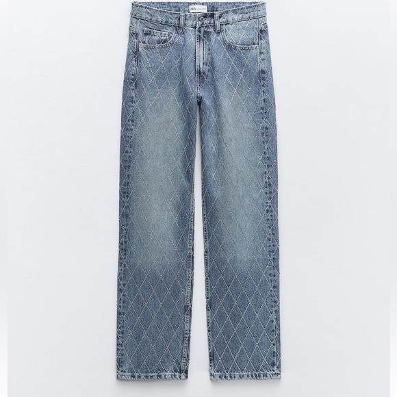 Zara TRF MID RISE RHINESTONE JEANS - Picture 8 of 9